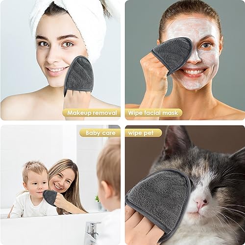 Reusable Makeup Remover Pads 6 Pack - Grey, Soft Microfiber Facial Cleansing Cloths with Travel Bag