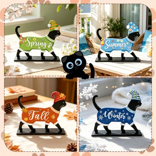 Black Cat Interchangeable Seasonal Desk Decor Sign with Magnet Pieces - Pet Lover Gift