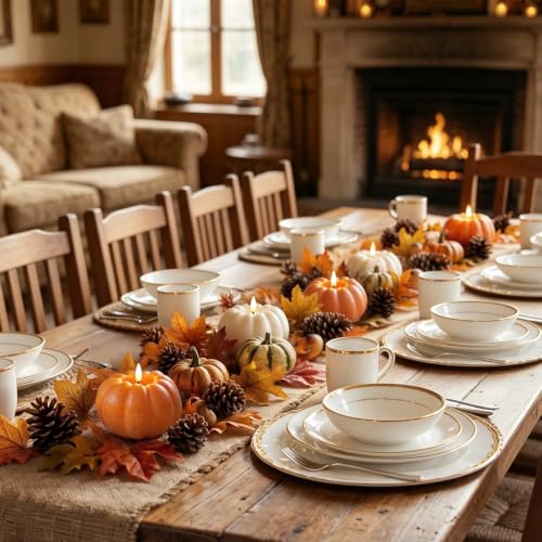 Flameless Pumpkin Candles Set - White and Orange Fall Decor, 2 Pack