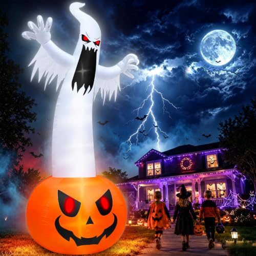 20 Ft Halloween Inflatable Pumpkin Ghost Yard Decorations with LED Lights