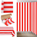 54 Inch x 100 ft Red and White Striped Disposable Tablecloth Roll with Cutter