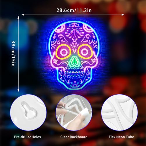 Skull Neon Sign for Wall Decor - LED Neon Light for Gaming, Man Cave, Room