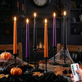 Halloween Flameless Taper Candles Set - Black, Burnt Orange & Purple, 6 Pack
