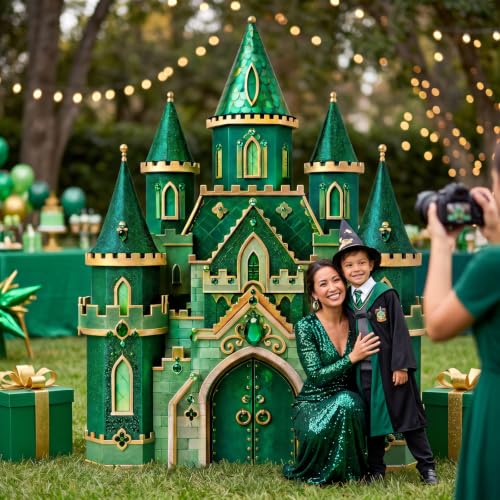 Green Castle Cardboard Cutout - 4.5 ft Halloween Wizard Party Decor - Life Size Photo Booth Standee