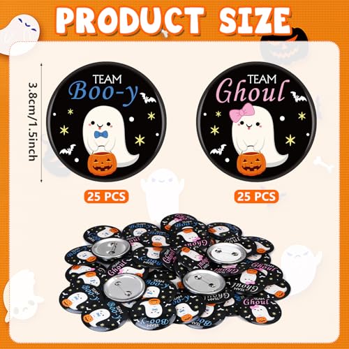 Halloween Ghost Button Pins Set - 50 Gender Reveal Party Decorations