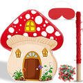Kids Mushroom Piñata with Stick & Blindfold - Forest Party Decoration