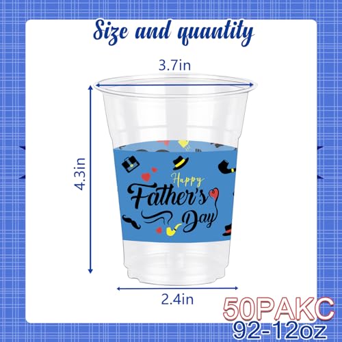 Father's Day Party Cups - 50 Count 12 oz Plastic Drinkware for Dad Celebration