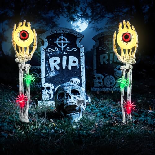 Halloween Skeleton Hands Decorations Outdoor - Warm White 2 Pack