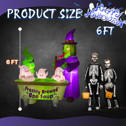 6ft Halloween Inflatable Witch Cauldron with Ghosts RGB LED Lights Yard Decor
