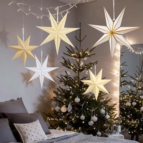 Paper Jazz 5 Pack Brown & White Paper Star Lanterns Christmas Hanging Decorations