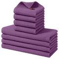 Purple Cotton Kitchen Towels & Dishcloths Set - 8 Pack, Soft & Absorbent