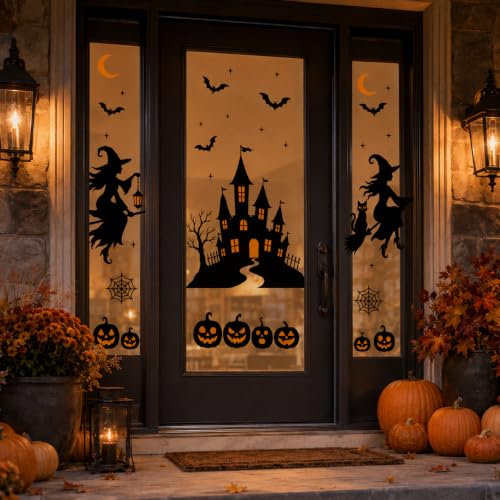Halloween Window Clings - Extra Large Witch Castle Bat Decorations - Variation of Witch Castle Bat