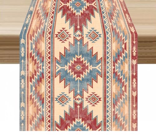 Native American Aztec Table Runner 13x36in - Ethnic Geometric Decor, Clear-Aztec Variation