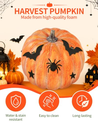 Artificial Pumpkin Decor - Large 13x11 Inch Autumn Fall Decoration - Round Variation
