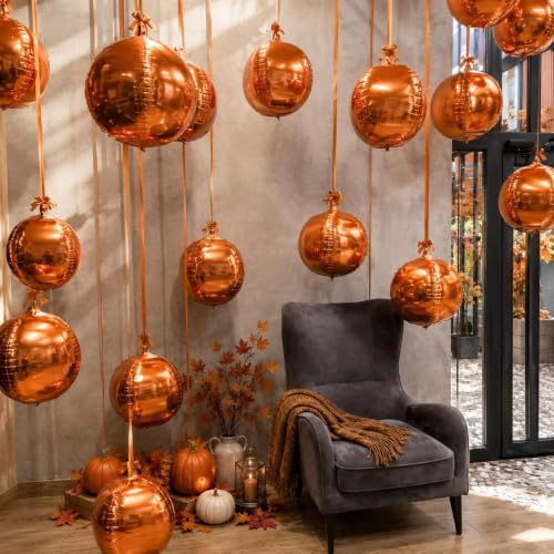 Orange 22-Inch Round Foil Balloons - Set of 9 Large 4D Party Decor