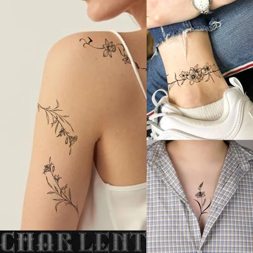 Floral Temporary Tattoos for Women - Waterproof Fake Body Art Set, 49 Pcs