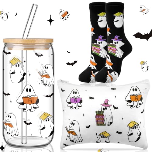 Ghost Reader Halloween Gift Set - Glass Cup, Socks & Cosmetic Bag - Variation of THIS listing