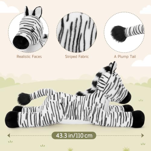 Giant Zebra Stuffed Animal Pillow - 43.3 Inch Soft Plush Body Pillow for Kids & Adults - Zebra Variation