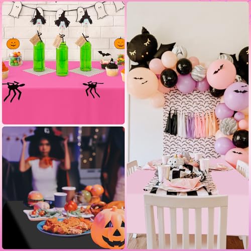 Pink and Black Halloween Plastic Tablecloths 54x108 Inches - 12 Pack, Variation of Black Light Pink Dark Pink