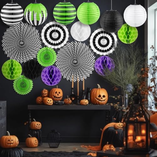 Halloween Paper Lanterns Hanging Decorations Set - Indoor & Outdoor Party Decor