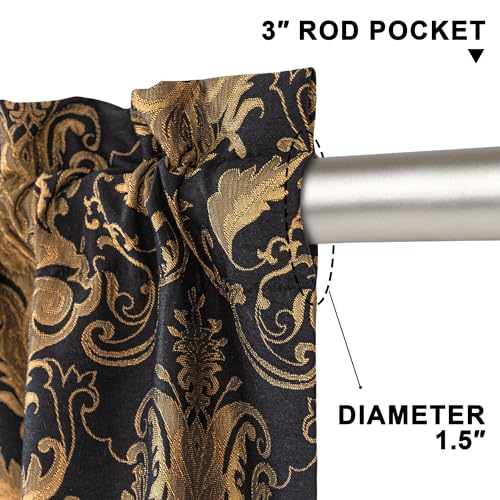 Black Damask Curtain Set - 2 Panels 42x63 Inches with Lining, Elegant Bedroom Drapes - Variation of THIS listing