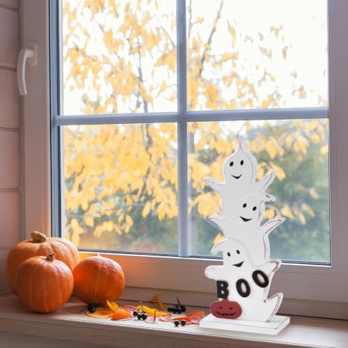 Halloween Ghost Decor BOO Sign Wooden Tabletop Decoration - White