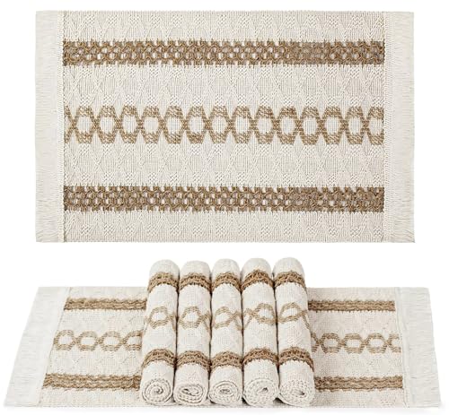 Placemat Set of 6 - 17.5x11.5in Polycotton Tri Stripe Dining Table Mats