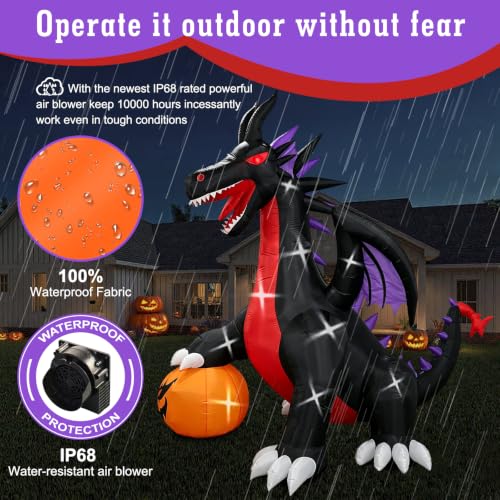10Ft Halloween Inflatable Dragon with Pumpkin Pterosaur Outdoor Yard Decoration