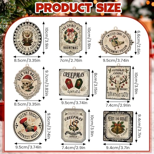 Halloween Gothic Skeleton Christmas Ornaments - 36 Dark Wooden Spooky Decor Pieces