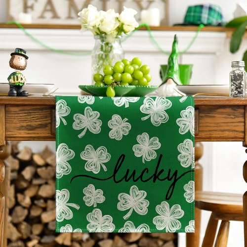 Lucky Clover Table Runner 13x48 Inch - Green Seasonal Kitchen Decor