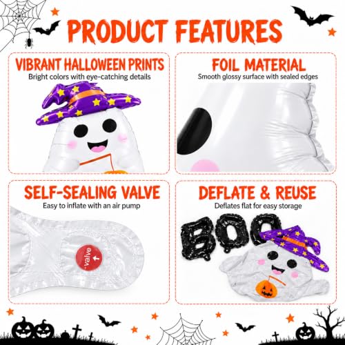 7 Pieces Halloween Ghost Pumpkin Boo Balloons Set, Large Cute Happy