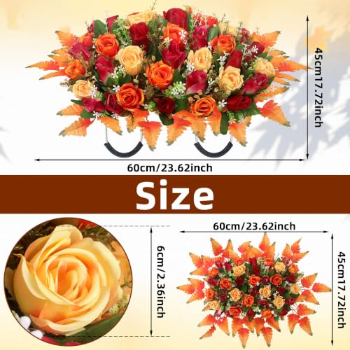 Fall Artificial Cemetery Flowers for Grave - Headstone Flower Saddle Orange - Long-Lasting Autumn Decor