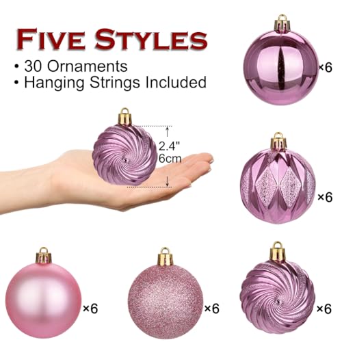Hollyone Bubblegun Pink Christmas Ornaments Set - 30 Shatterproof Balls for Tree & Holiday Decor