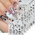 Halloween Nail Stickers 6 Sheets Spider Web Bat Ghost Design - Self-Adhesive DIY Manicure Decor