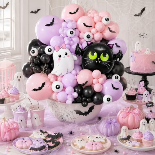 Pink Purple Black Halloween Balloon Arch Kit with Spooky Decorations - Froova