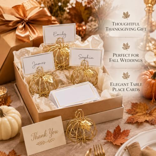 Metal Pumpkin Place Card Holders - Set of 6 Thanksgiving Table Decor