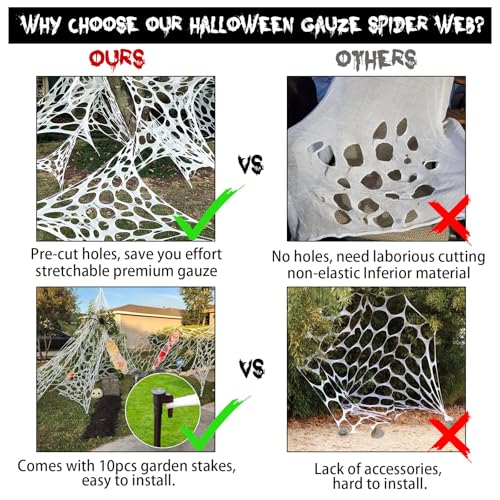2 Pack Giant Spider Web Halloween Decorations Outdoor Spiderwebs - Stretchy & Pre-Cut