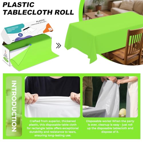 Lime Green Plastic Table Cover Roll 54x320FT with Cutter Box - Disposable, Waterproof & Custom Cut