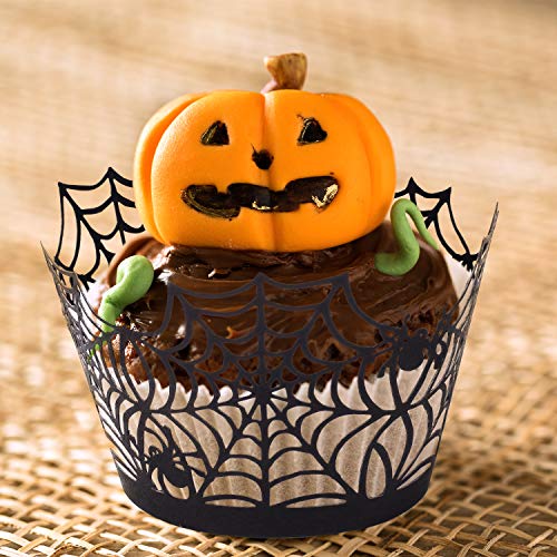Halloween Cupcake Wrappers Set - Black Laser Cut Paper Cupcake Liners for Party Decorations