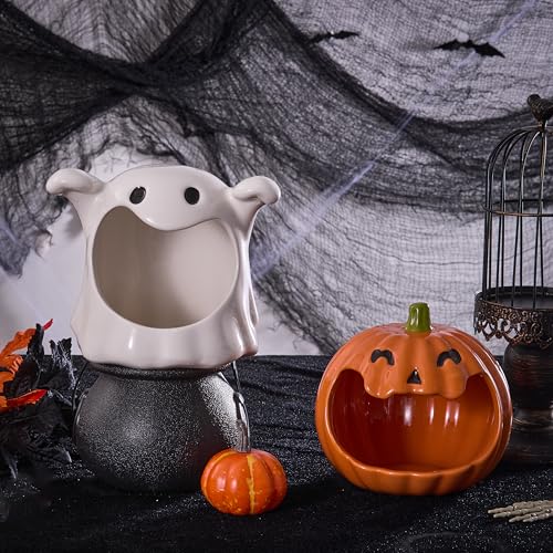Orange Pumpkin Ceramic Candy Bowl Holder with Large Opening Halloween Decor