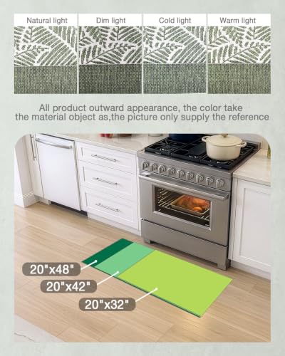 LUMI Extra Thick Anti-Fatigue Kitchen Mat 20x40 Leaf Green - Cushioned Support