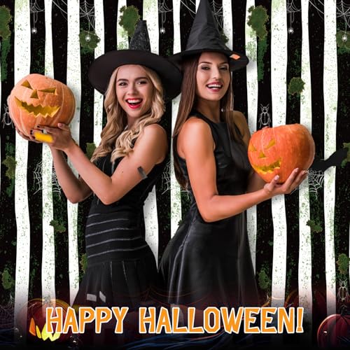 Halloween Worm Theme Black and White Striped Tablecloth Set - 6 Disposable Plastic Covers for Spooky Party Decor