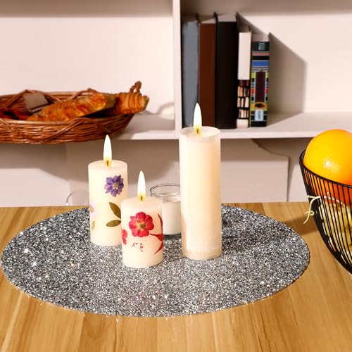 Blulu 8-Piece Silver Rhinestone Round Placemat 15 Inch Glitter Sparkle Table Decor