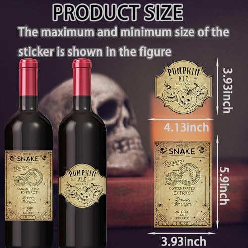 36Pcs Halloween Wine Bottle Stickers Retro Potion Labels Party Decor