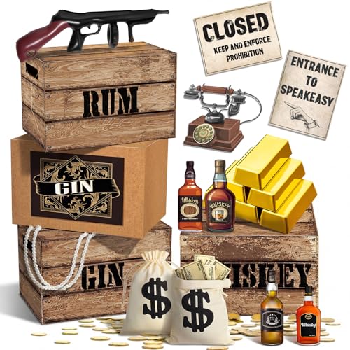 Roaring 20s Party Decorations Set with Canvas Money Bags and Inflatable Gun