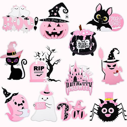Halloween Refrigerator Magnets Set - Pink Pumpkin Ghost Spider Bat Decals for Fridge & Metal Surfaces