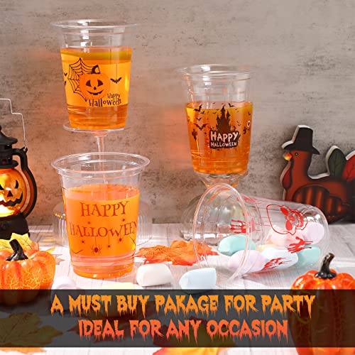 Halloween Clear Plastic Cups 100 Count - Disposable Party Drinkware