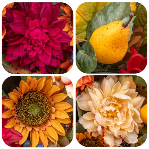 Pinkpuii 24 Inch Fall Harvest Wreath for Front Door - Red Peony Variation