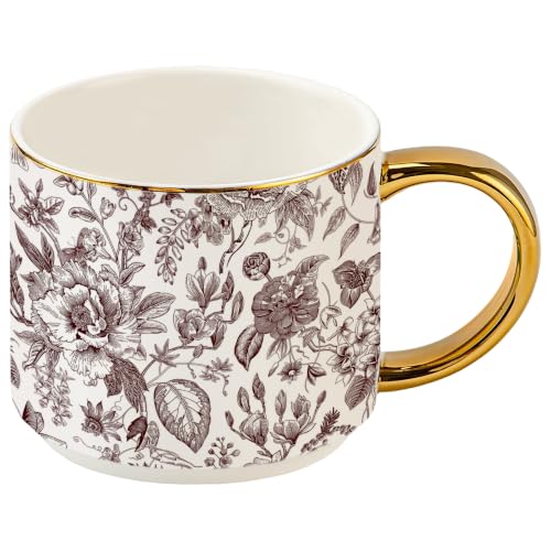 Brown Delft Mug with Gold Handle 14oz - Fall Coffee Tea Cider Mug - Seasonal Gift