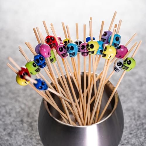 Halloween Skull Cocktail Picks - 100 Pcs Bright Color Skeleton Party Toothpicks